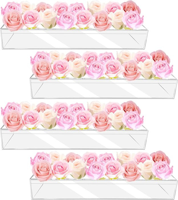4Pcs Acrylic Flower Vase with 64 Holes,63 inch Decorative Long Clear Vase Modern,Rectangular Acrylic Vases Clear Floral Centerpiece for Dining Table Reception Home Party Decorations | Amazon (US)