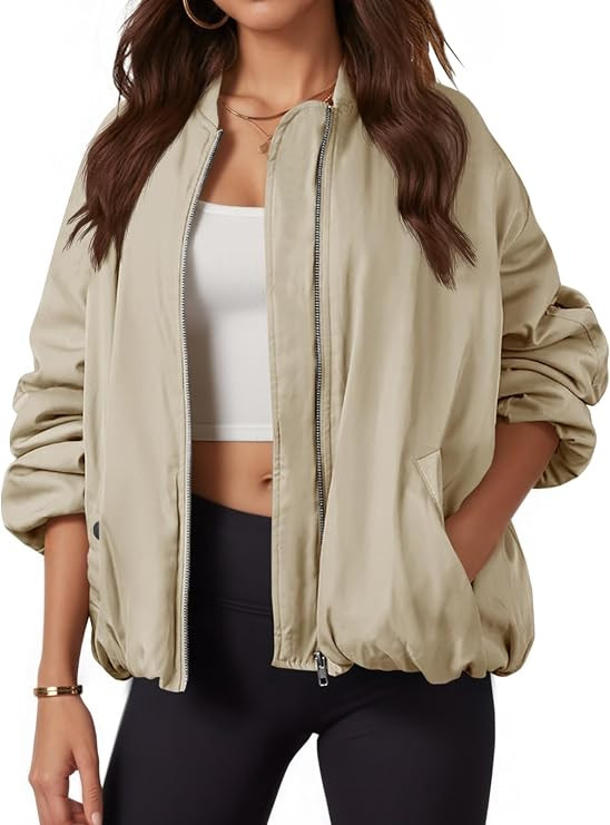 Tankaneo Womens Oversized Bomber Jacket Quilted Lightweight Puffer Jackets | Amazon (US)