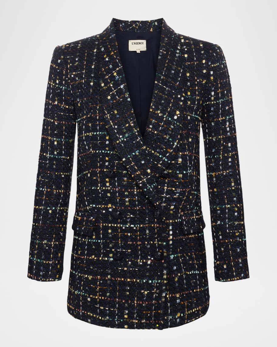 L'Agence Jayda Double-Breasted Sequined Tweed Blazer | Neiman Marcus