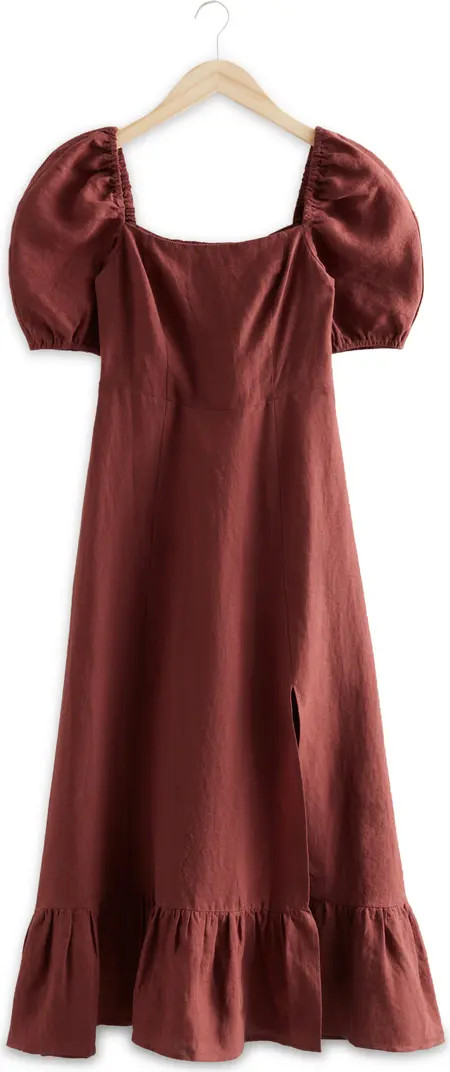 Smocked Puff Sleeve Linen Midi Dress& OTHER STORIES | Nordstrom