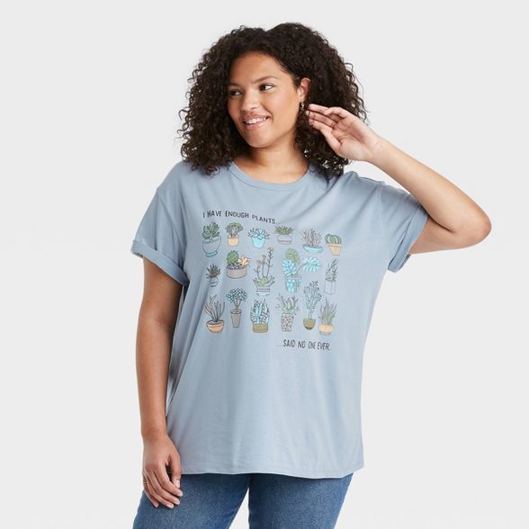 Women's Enough Plants Short Sleeve Graphic T-Shirt - Blue | Target