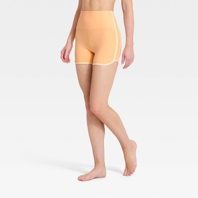 Women's Everyday Soft Ulta High-Rise Retro Contrast Hem Bike Shorts 3" - All In Motion™ Melon Orange S | Target