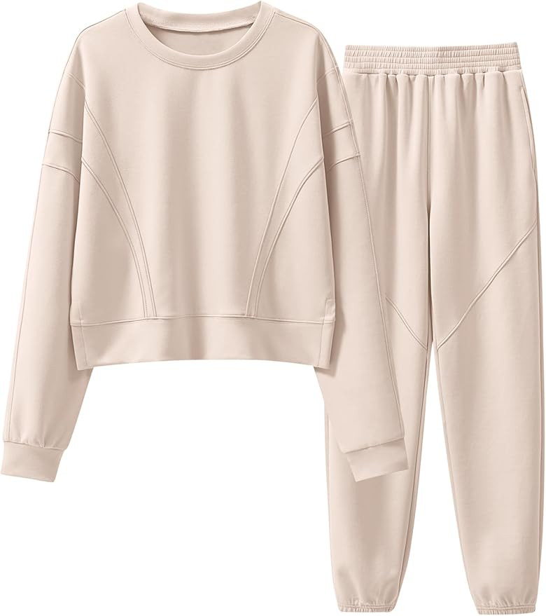 ANRABESS Womens Two Piece Sets Sweatsuits Cropped Sweatshirt & Joggers Tracksuit Sweat Lounge Set... | Amazon (US)