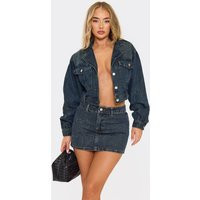 Long Sleeve Collared Button Down Oversized Jacket In Dark Washed Blue Denim, Women's Size UK 6 | EGO (UK)