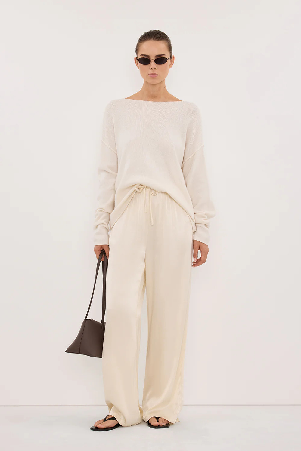 MYA CREAM SATIN PANT | DISSH