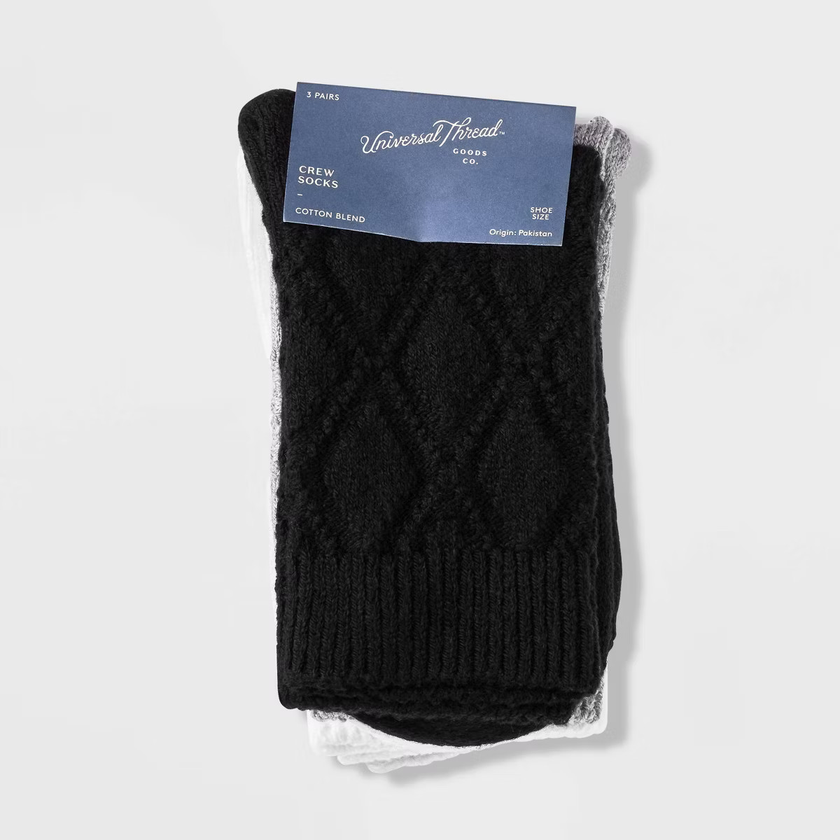 Women's 3pk Textured Argyle Crew Socks - Universal Thread™ Black/White/Heather Gray 4-10 | Target