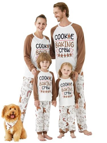 IFFEI Christmas Pajamas for Family Matching PJ's Sets with Cookie Baking Pattern Tee and Pants 8-9 Years | Amazon (US)