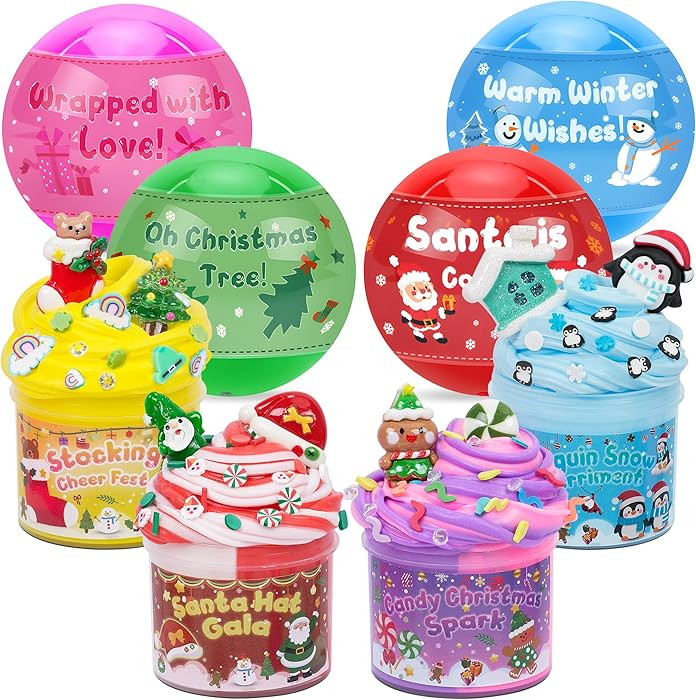 4 Pack Christmas Slime Balls with Charms, Christmas Stocking Stuffers for Kids, DIY Butter Slimes... | Amazon (US)