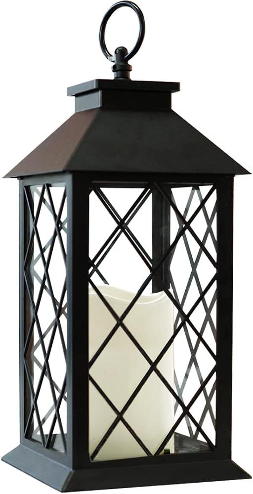 Bright Zeal 13.5" Black Vintage Candle Lantern with LED Pillar Candle and Timer - IP44 Waterproof... | Amazon (US)