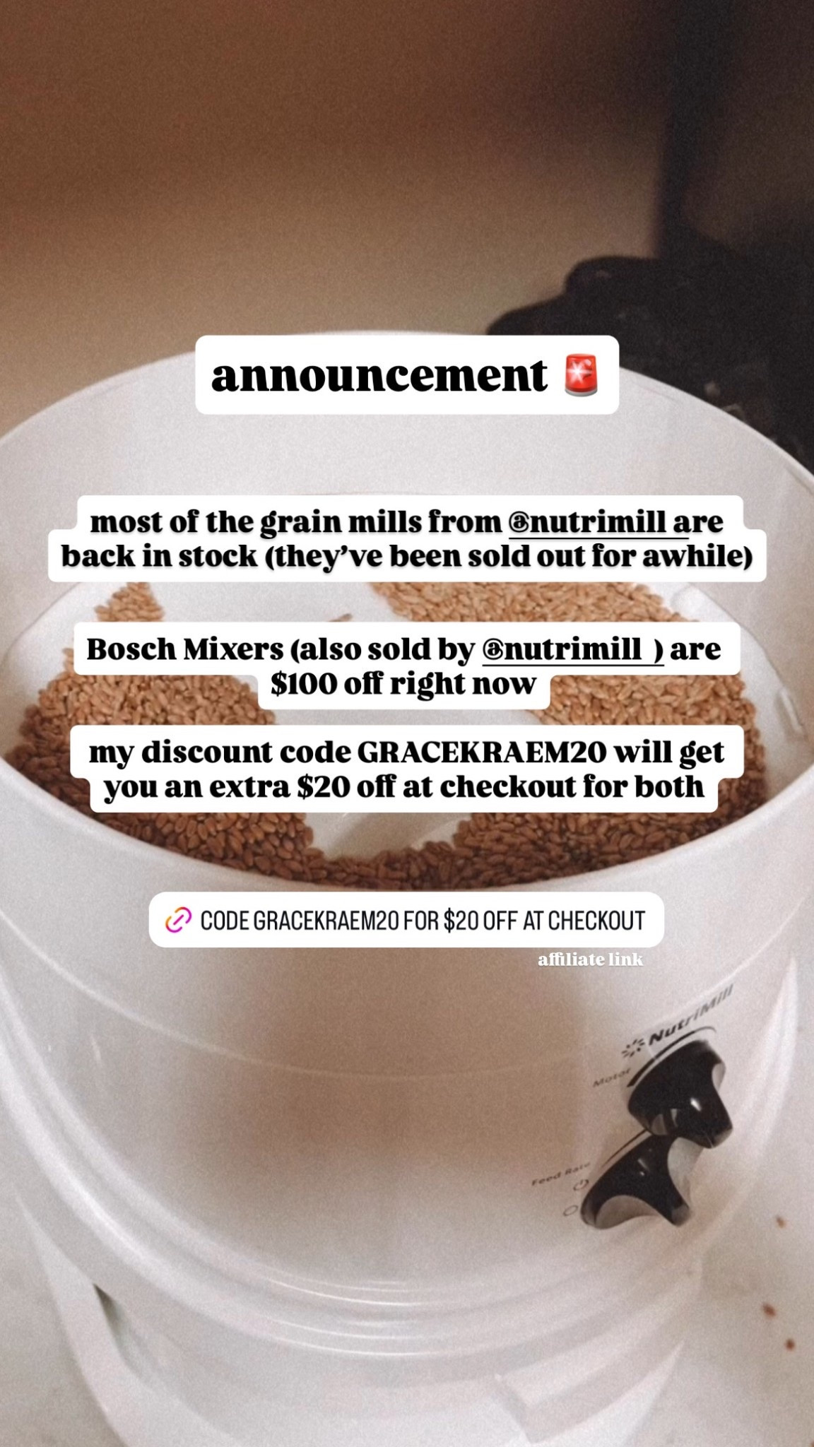 use code GRACEKRAEM20 to save $20 on grain mills or Bosch Mixers



#LTKSeasonal #LTKSaleAlert #LTKHome
