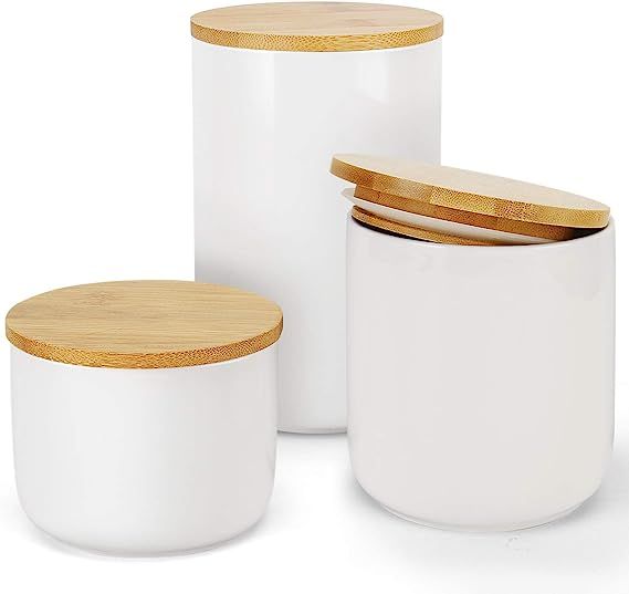 Ceramic Food Storage Jar Food Container With Bamboo Lids Candy Preserving -3 pcs | Amazon (US)