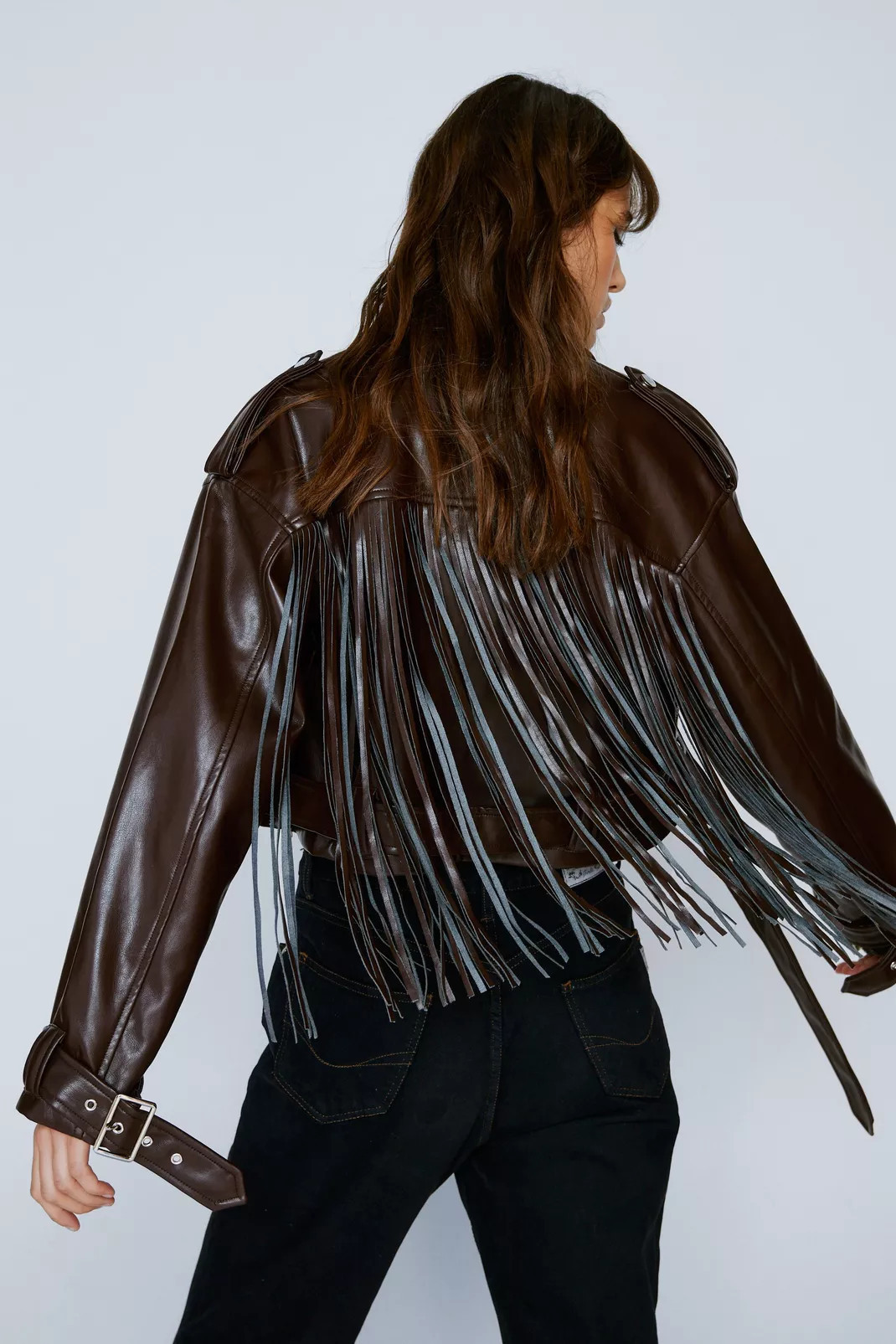Faux Leather Fringed Back Moto Jacket | Nasty Gal (US)