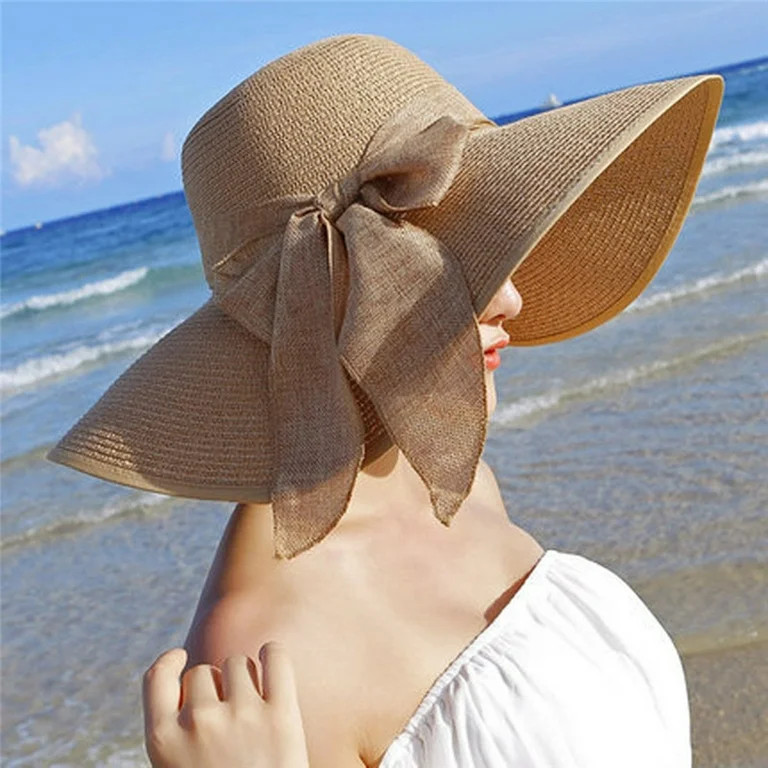 Sun Hat Women Big Brim Straw Hat Sun Floppy Wide Brim Hats New Bowknot Folding Beach Cap Hats For... | Walmart (US)