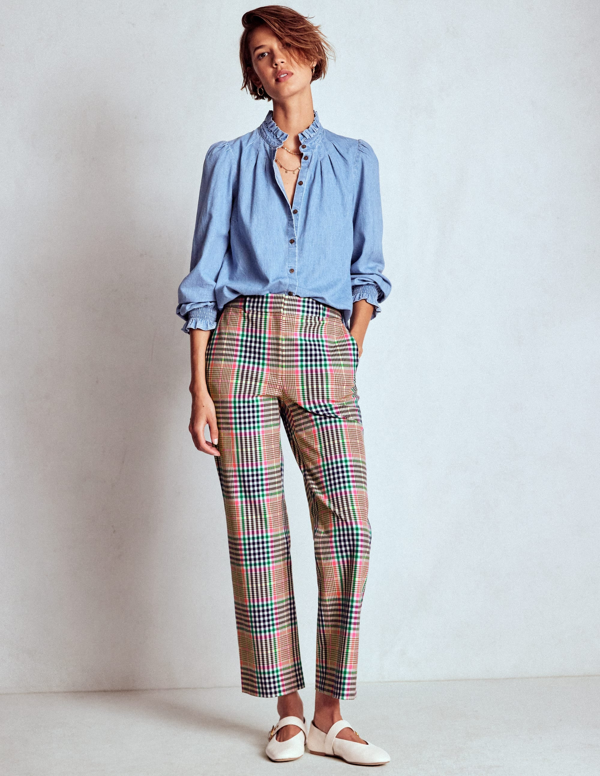 Canonbury Tailored Trousers-Brown,Rose Pink and Navy Check | Boden UK