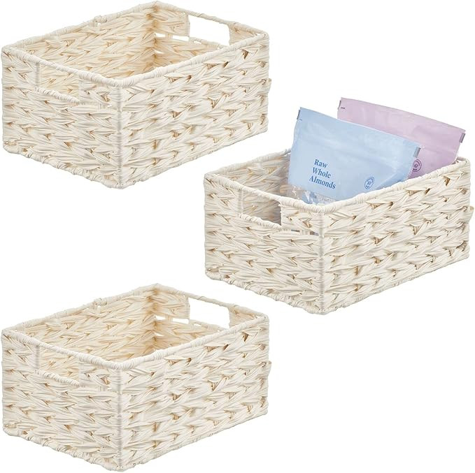 mDesign Woven Farmhouse Kitchen Pantry Food Storage Organizer Basket Bin Box - Container Organiza... | Amazon (US)