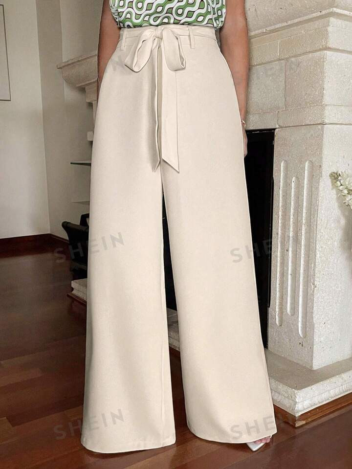 SHEIN Frenchy Wedding Solid Color Wide Leg  Summer Trousers | SHEIN