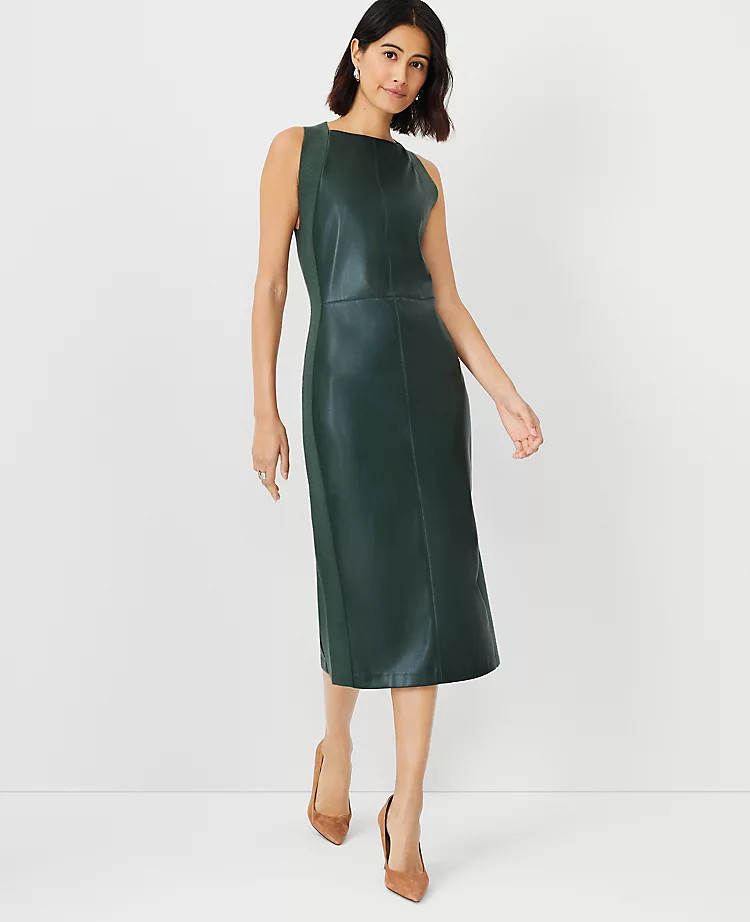 Faux Leather Mixed Media Sweater Dress | Ann Taylor (US)