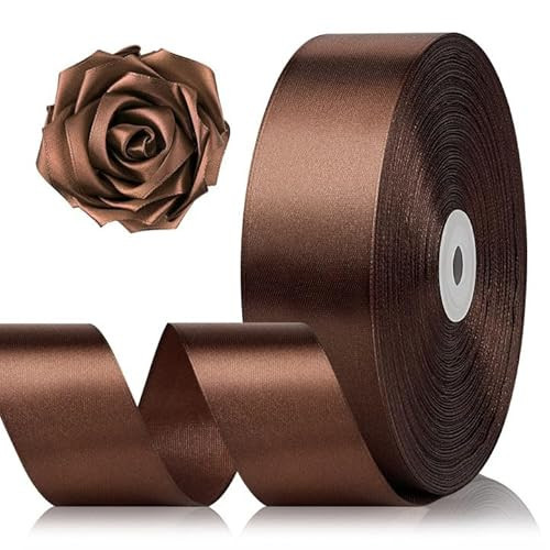 1-1/2 Inch 100 Yards Brown Satin Ribbon, Solid Fabric Ribbon Roll for Flower Bouquet, Gift Wrapping, Roses Making, Handmade Crafts | Amazon (US)