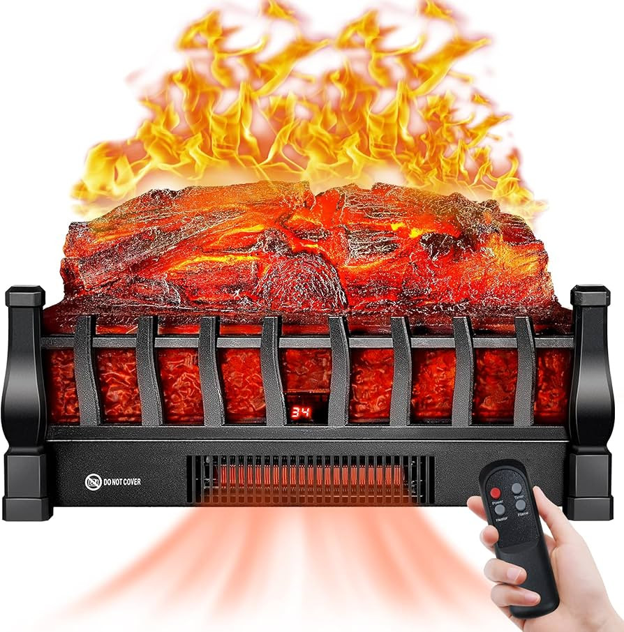 Electric Fireplace Logs Inserts Heater with Infrared Remote Controller 5 Flame Brightness 24 H Ti... | Amazon (US)