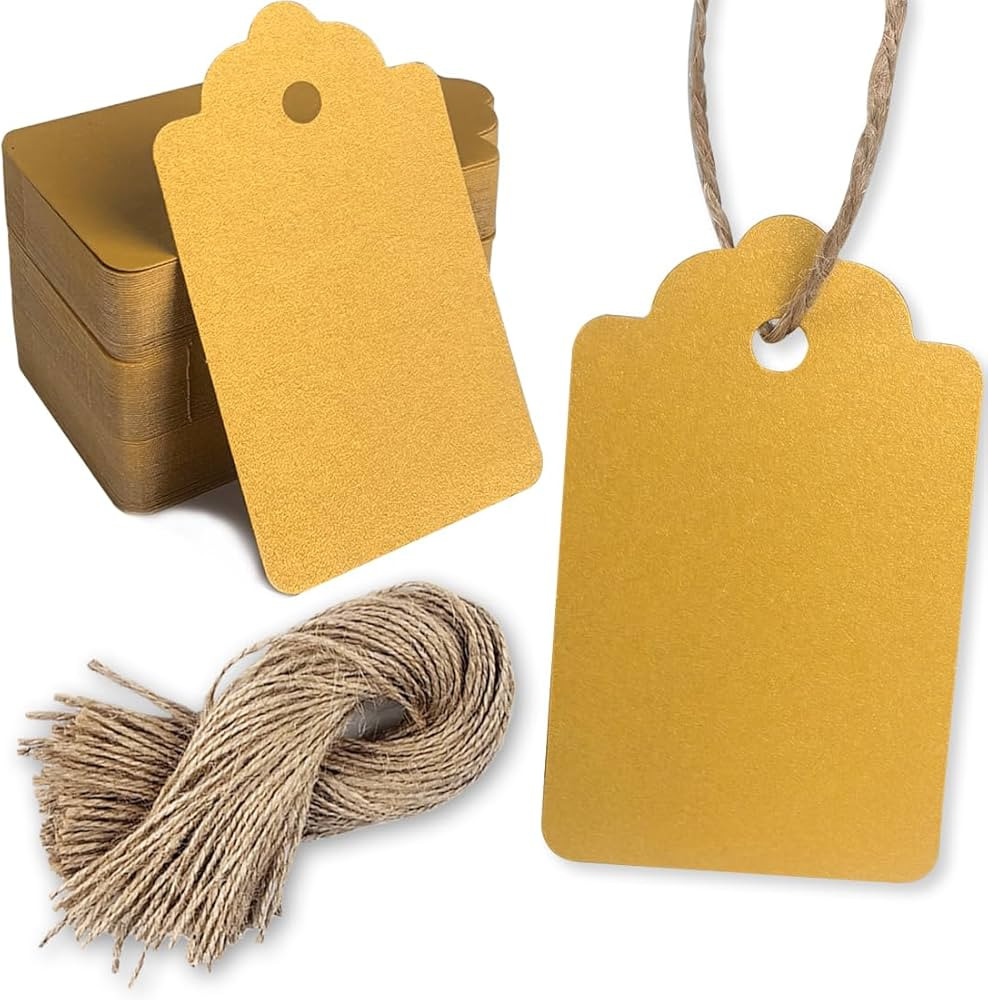 PH PERKHOMY 180 Pcs Gold Paper Gift Tags with String, Blank Price Tags for Gifts Crafts Wedding C... | Amazon (US)