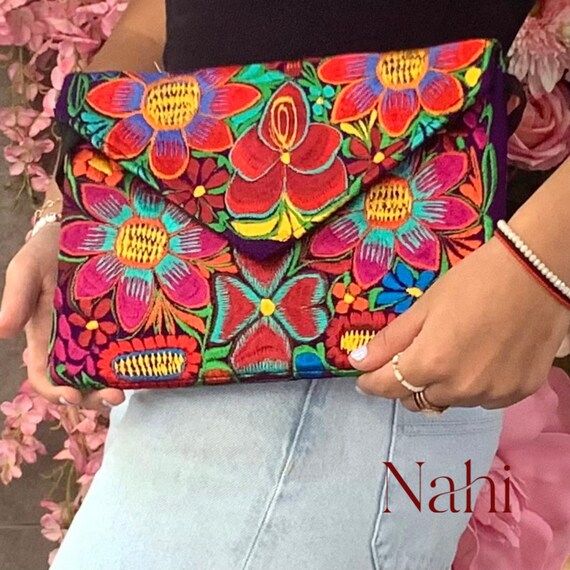 Mexican Floral Embroidered Clutch.Mexico Floral Embroidered  Purse.Mexico Clutch.Over the shoulde... | Etsy (US)