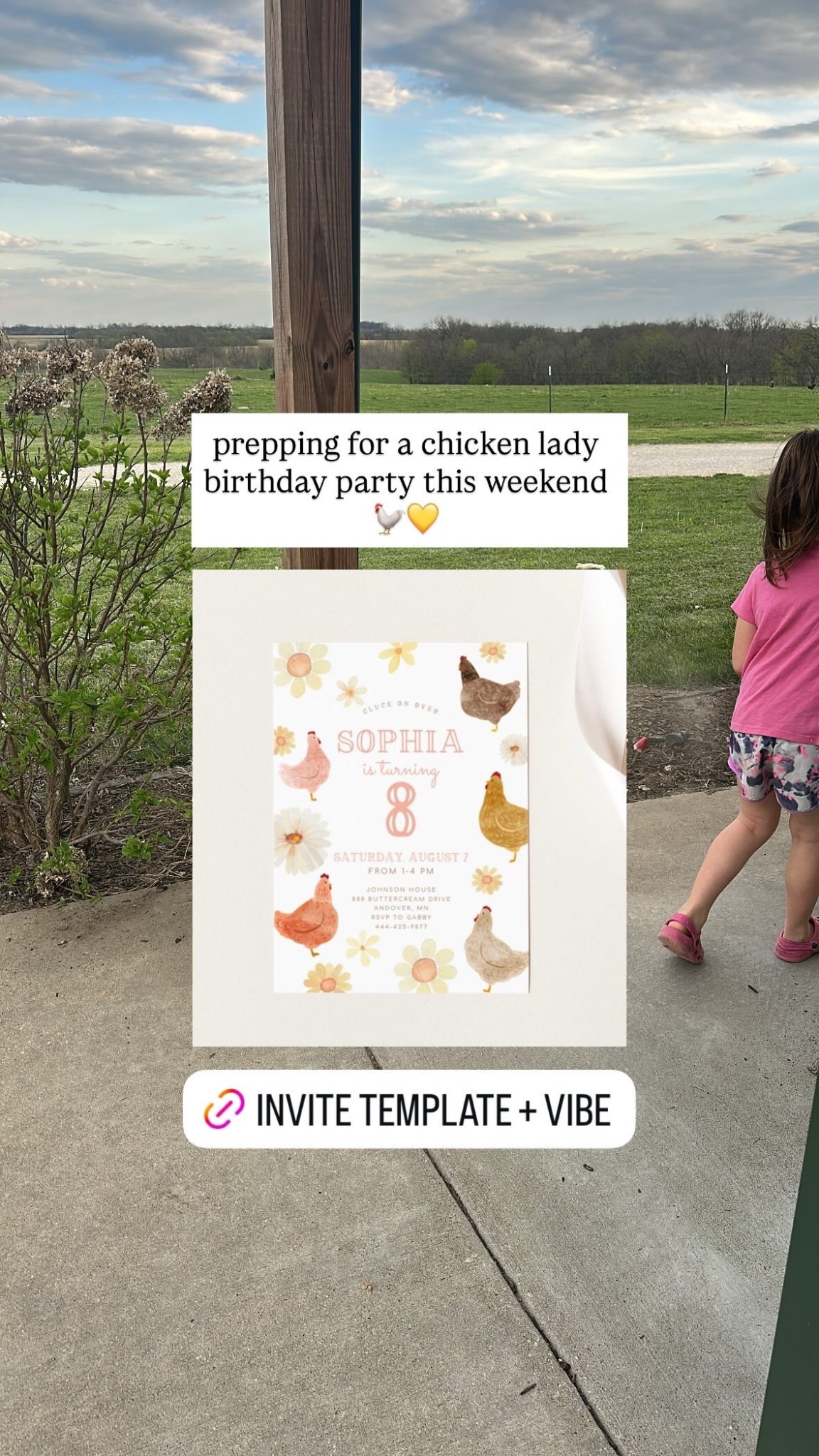 Chicken birthday party theme invite template #chickenlady #chickentheme #chickenbirthday 