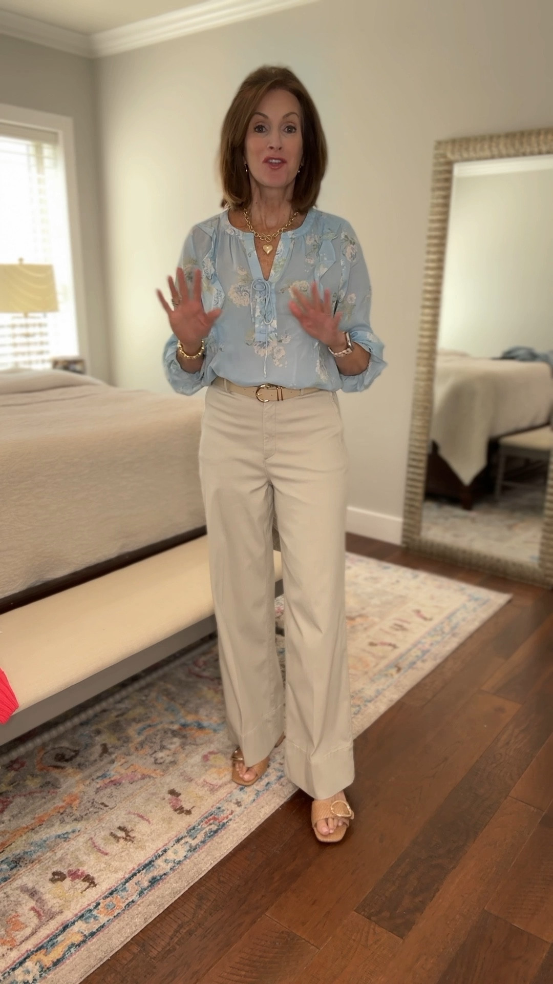 Spanx smooth fit twill pants! Super soft and smooth you out and hold you in. 

Wearing size medium tall
I’m 5’10 for reference 

Be sure to tap “copy code” and Apply the discount before checking out on Spanx.com

Ruffle top - size large

Raffia sandals - 10 are a little small for me 
20% off sandals with code : Annie20

#LTKSpringSale #LTKWorkwear #LTKWatchNow