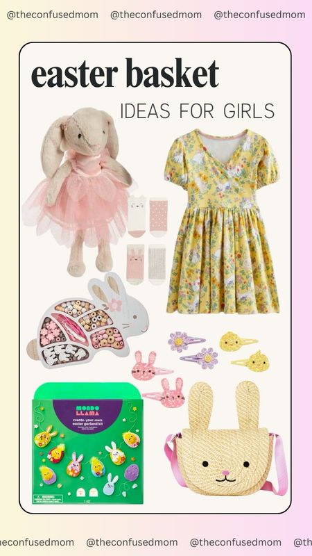 Easter basket ideas for girls! Floral yellow dress, ballerina bunny stuffed animal, cute socks, Easter jewelry making kit, hair clips, diy Easter decor, and bunny shoulder bag 

#LTKfamily #LTKSeasonal #LTKkids