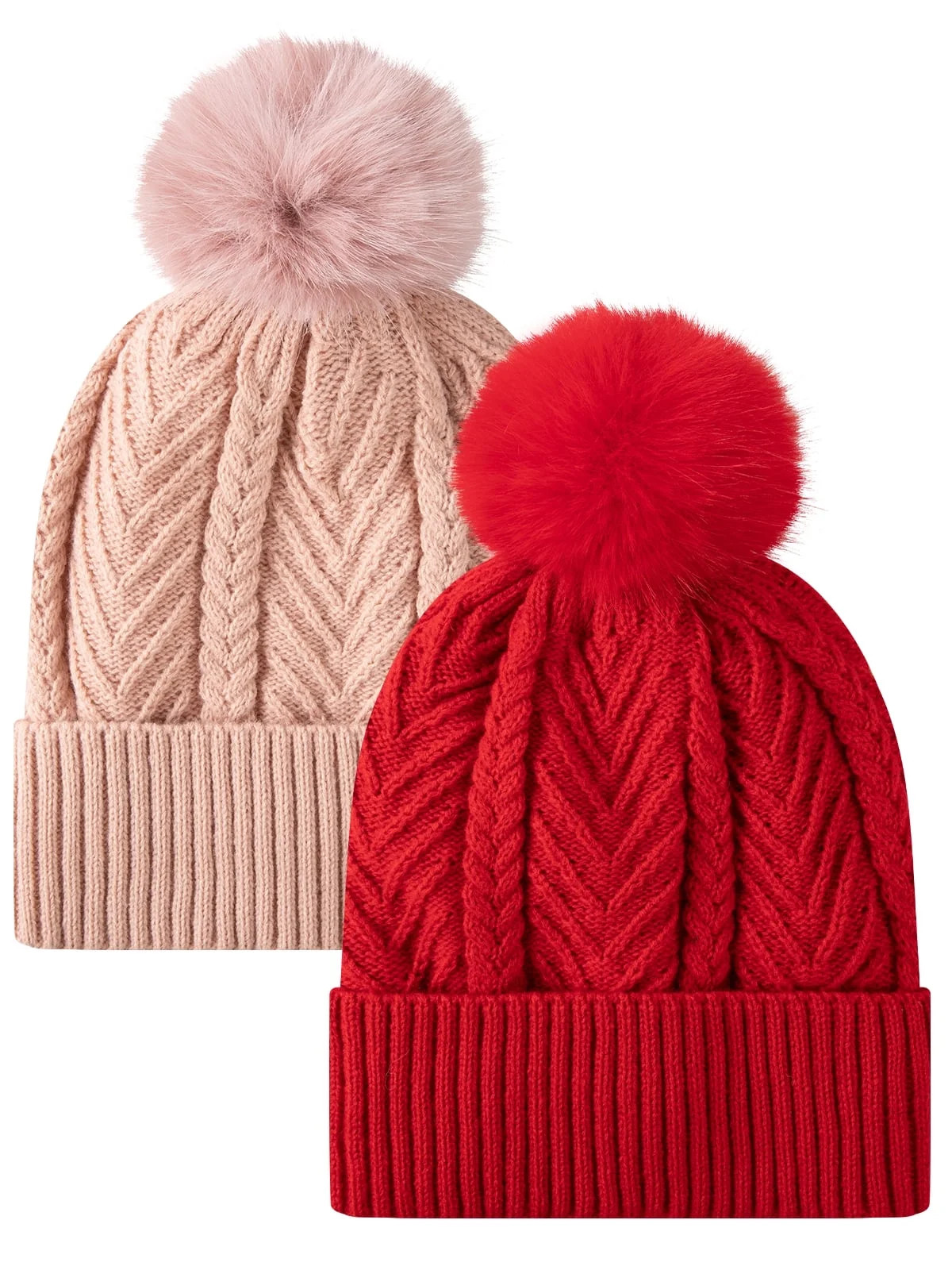 COOPLUS Winter Beanie for Women Winter Hats Soft Thick Lined with Pom Pom Warm Knitted Snow Cap f... | Walmart (US)