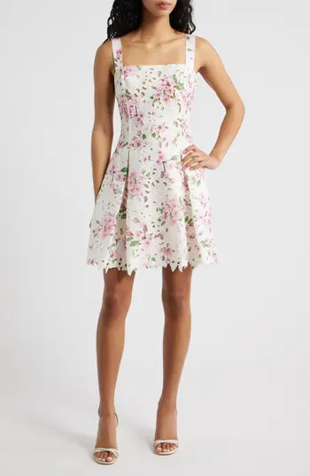Lucy Paris Amiri Lace Cutout Minidress in White Floral at Nordstrom Rack, Size Medium | Nordstrom Rack