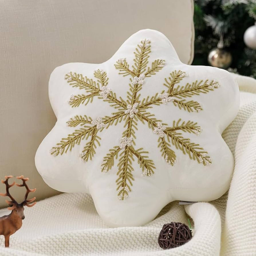 Ashler Snowflake Pillows, Snowflake Throw Pillow, Off White Pillows, 15x15 in Velvet Cushion for ... | Amazon (US)
