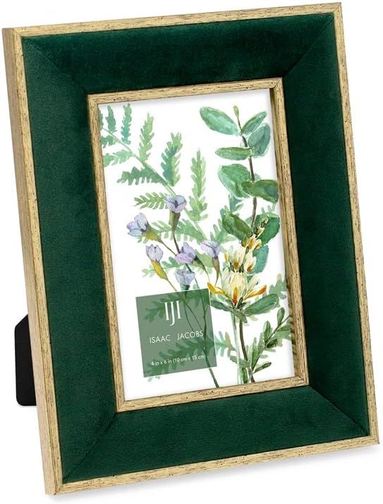 Isaac Jacobs 4x6 Green Velvet Picture Frame with Metallic Gold Double Border, Photo Frame, Horizo... | Amazon (US)