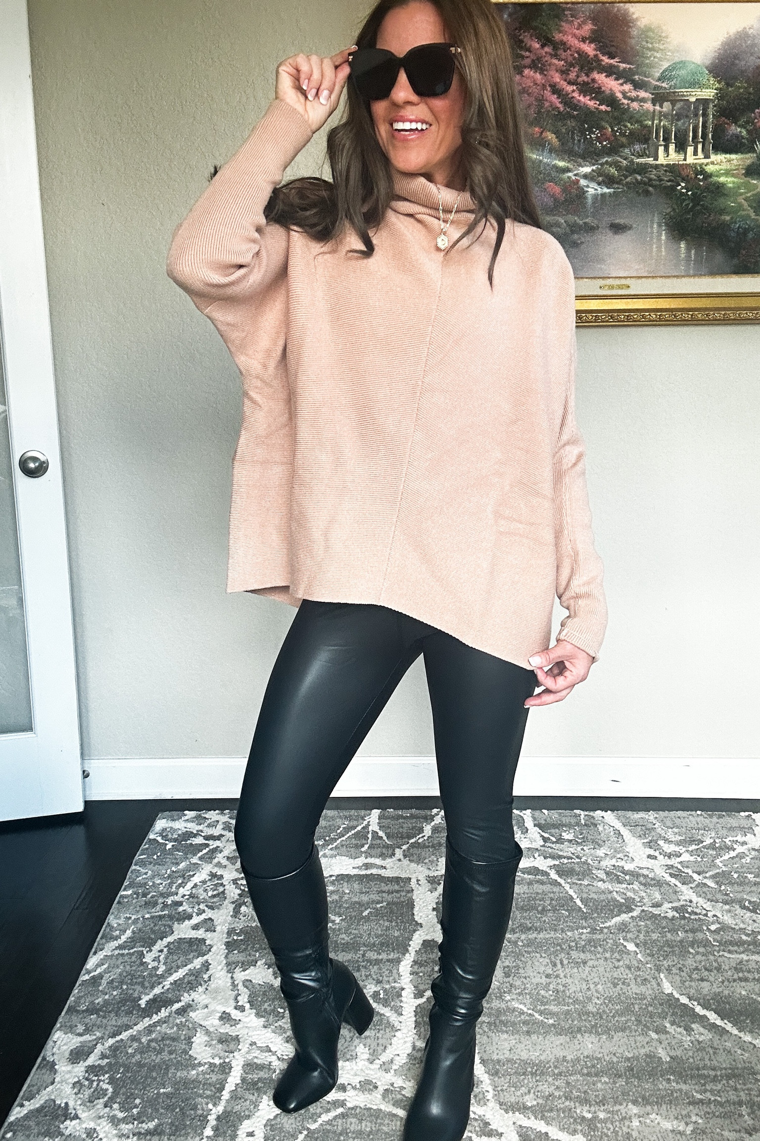 Love this fall outfit! The faux leather pants are leggings and so comfortable and high rise! 

Wearing size small here- one of my favorite fall outfits! 

#LTKU #LTKSeasonal #LTKHoliday