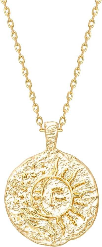 PAVOI 14K Gold Plated Engraved Coin Pendant Necklaces for Women | Byzantine Coin Pendants | Bohem... | Amazon (US)
