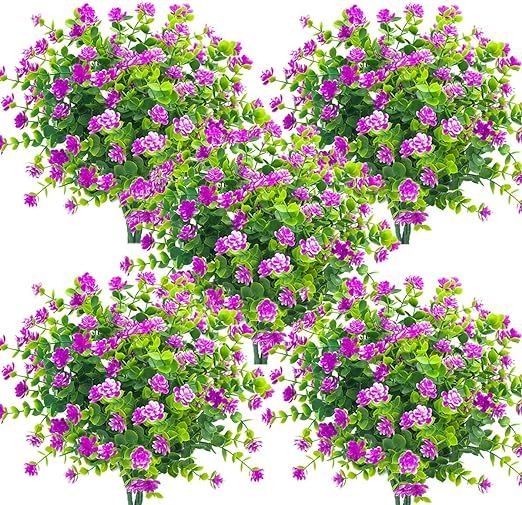 Grunyia 10 Bundles Artificial Fake Flowers, Faux Outdoor Plastic Plants UV Resistant Shrubs Outsi... | Amazon (US)