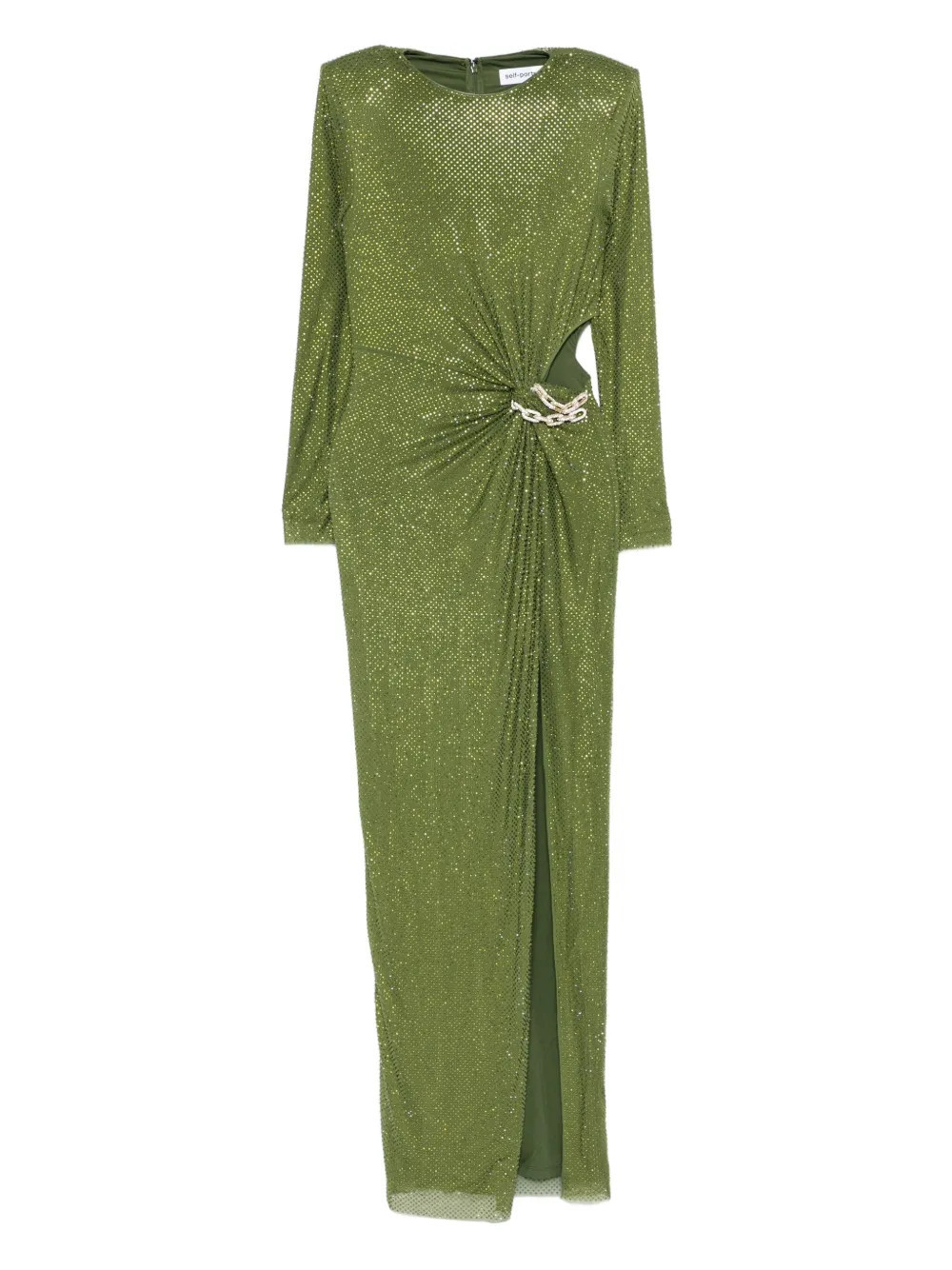 Self-Portrait rhinestone-embellished chain-detail maxi dress - Green | Farfetch Global
