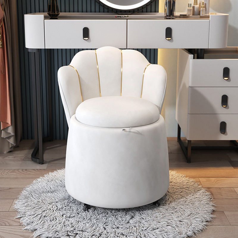 Modern White Swivel Velvet Vanity Stool Petal Back Makeup Accent Chair | Homary