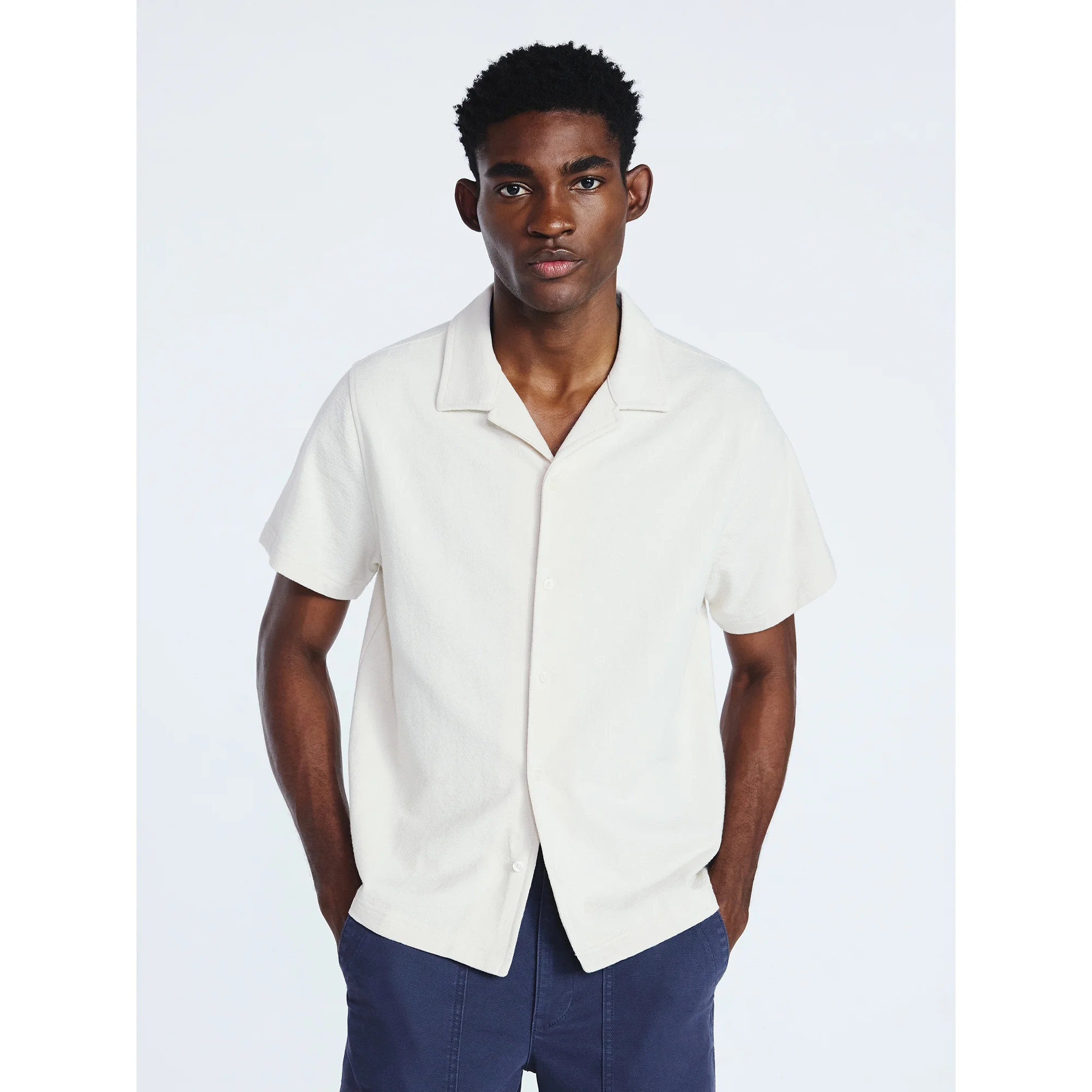 Free Assembly Men's Textured Cotton Camp Shirt with Short Sleeves, Sizes S-3XL | Walmart (US)