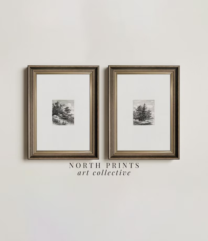 Simple Vintage Neutral Etching Print SET Landscape Sketch Drawings North Pints PRINTABLE S2-14 - ... | Etsy (US)