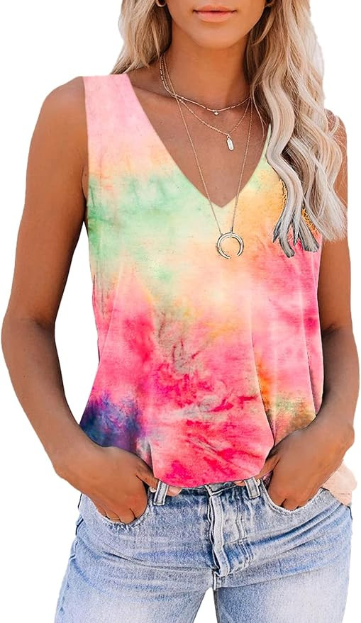 SAUKOLE Women's Sleeveless Yoga Workout Tank Tops Cute Printed Loose Fit Running Exercise T-Shirt | Amazon (US)