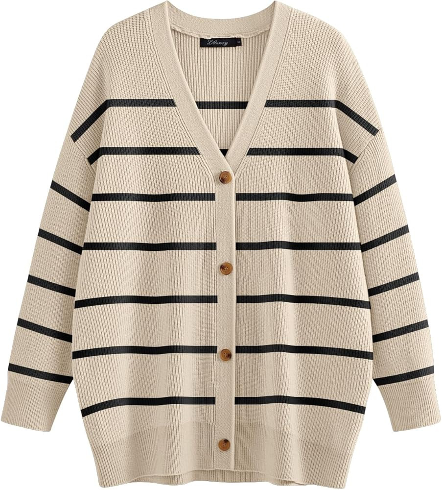 LILLUSORY Women Oversized Cardigan Sweater Fall Outfits Cloth Fashion V Neck Knit Button Front Ca... | Amazon (US)