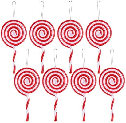 Trounistro 8 Pack Christmas Lollipop Ornament Red and White Candy Cane Christmas Tree Ornament | Amazon (US)