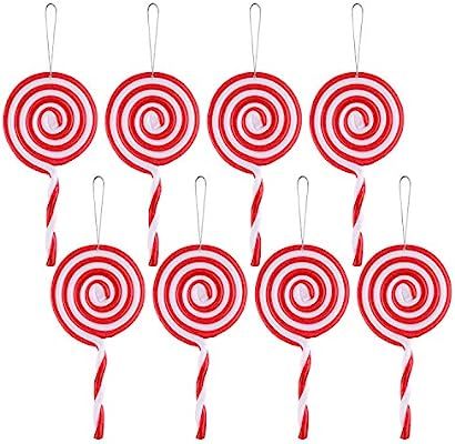 Trounistro 8 Pack Christmas Lollipop Ornament Red and White Candy Cane Christmas Tree Ornament | Amazon (US)