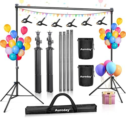 Aureday Backdrop Stand, 8.5x10ft Adjustable Photo Backdrop Stand for Parties, Heavy Duty Background  | Amazon (US)