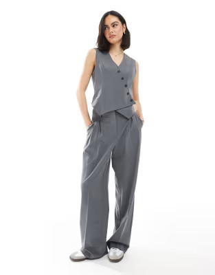 Vero Moda slouchy pleat front pants in dark gray melange - part of a set | ASOS | ASOS (Global)