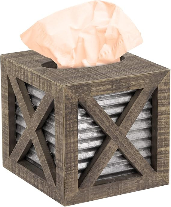 Autumn Alley Barn Door Rustic Square Tissue Box Cover | Farmhouse Bathroom Accessories | Rustic B... | Amazon (US)