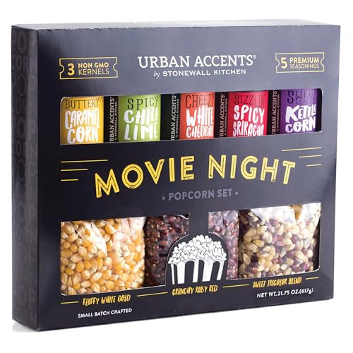 Urban Accents Movie Night Popcorn Gift Set – Includes 3 Gourmet Popcorn Kernel Varieties & 5 Flavorful Seasonings – Perfect Snack Gift Box for Parties, Holidays, or Movie Lovers | Amazon (US)