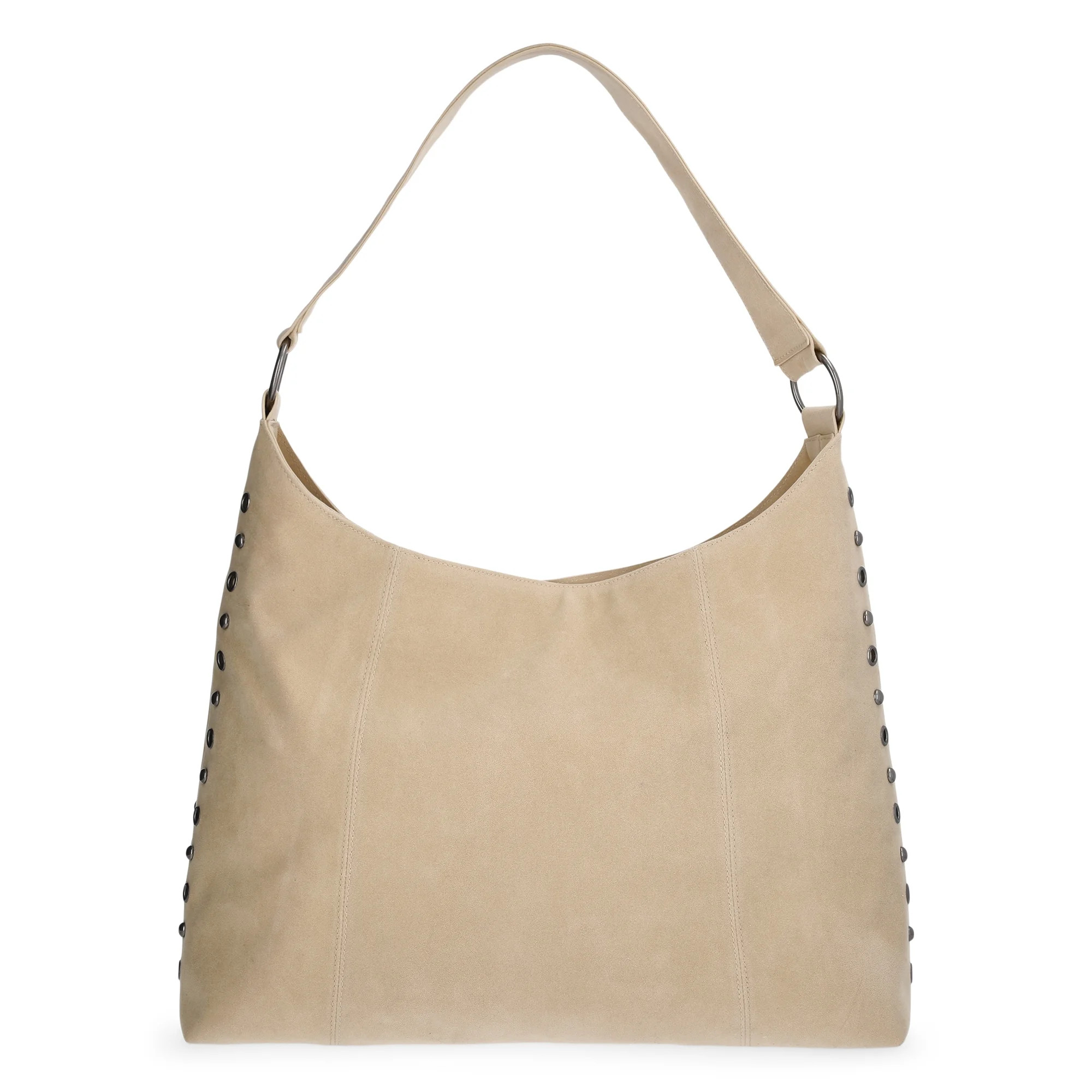 No Boundaries Women's Faux Suede Studded Moto Hobo Bag, Beige | Walmart (US)