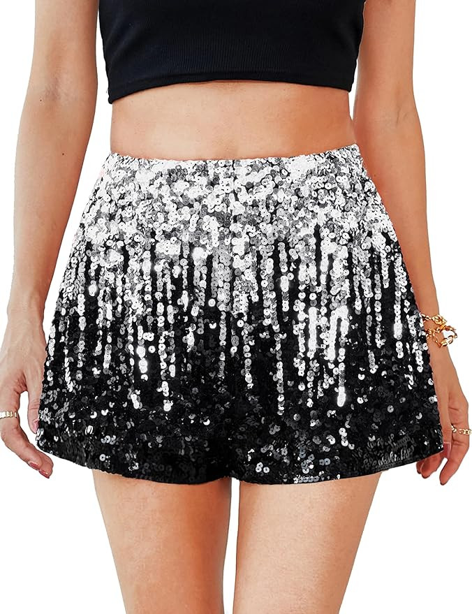 MANER Women's Sequin Shorts Sparkly Stretchy Night Out Party High Waisted Shorts | Amazon (US)