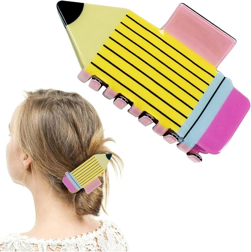 Back to School Hair Clips Yellow Funny Pencil Hair Claw Clip for Teachers Students Teachers Thick... | Amazon (US)